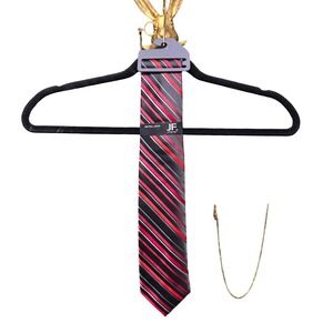 JF Ferrar Extra Long Tie Bundle | Red Black Plaid + Black Red Stripe Neckties